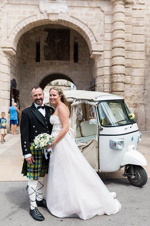 Apulian tuk-tuk for a wedding in Puglia, Italy