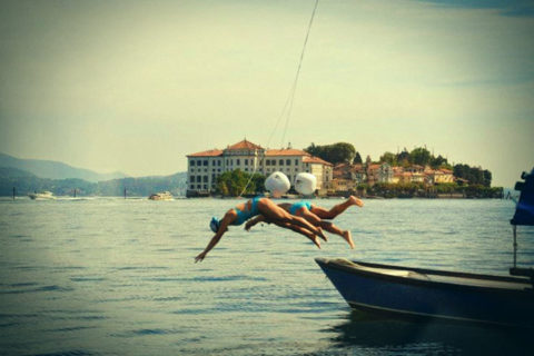 Our athletic bride and groom! Swimming to Pescatori Island for their wedding!