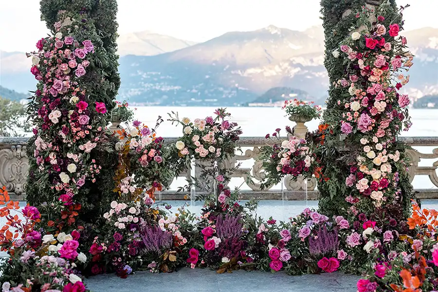 Floral styling with a view, created for an elegant wedding on Lake Como.